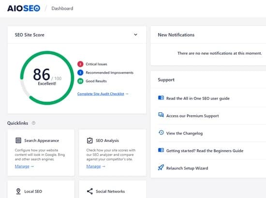 aioseo dashboard overview